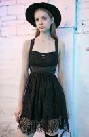 PUNK RAVE SHOP PQ-728BK OPQ-728LQF Black lace covered strappy dress, cute casual gothic