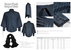PUNK RAVE SHOP Y-719BL Blue striped blouse, puffy sleeves with lacing, steampunk Punk Rave Size Chart
