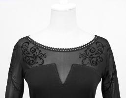 PUNK RAVE SHOP Q-215BK Robe courte ou top noir manches et dcollet transparent motif vintage aristocrate