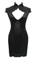 Sleeveless black velvet dress with heart neckline gothic cheongsam Punk Rave