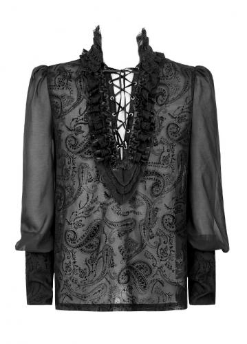 PUNK RAVE SHOP Y-643/BK Transparent black shirt V collar with frilly lace Punk Rave