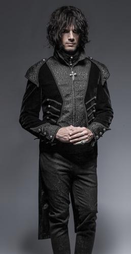 PUNK RAVE SHOP Y-649BK Long black embroidered velvet tail coat men vampire gothic elegant Punk Rave