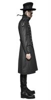 PUNK RAVE SHOP Y-704BK Military long dark grey coat with buttons and epaulets, elegant gothic Punk Rave