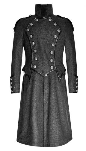 PUNK RAVE SHOP Y-704BK Military long dark grey coat with buttons and epaulets, elegant gothic Punk Rave
