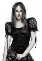 Black polka dot top with balloon sleeves, lace and laces, gothic, lolita