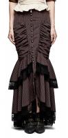 Striped mermaid brown skirt with brown lace, buttons and pleats, steampunk