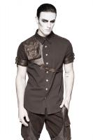 Faux leather pockette brown shirt with straps, steampunk Punk Rave