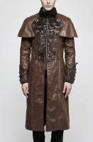 PUNK RAVE SHOP Y-802CO Brown faux leather steampunk man coat with rivets and baroque patterns, Punk Rave Y-802
