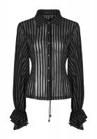 Black Seamless Striped Shirt With Back Lace-up, Elegant Gothic, Punk Rave