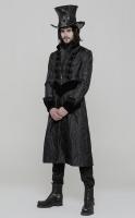 PUNK RAVE SHOP Y-874 WY874LCM-BK Long black jacket fro men with embroidery and velvet parts, elegant Gothic, Punk Rave