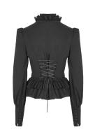 PUNK RAVE SHOP Y-889BK WY-889CCF Black shirt with lace ruffles, lace-up and buttons, Victorian Gothic, Punk Rave