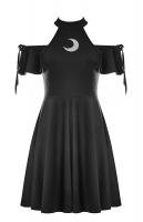 Black skater dress with lace-up sleeves and transparent moon, witchy gothic