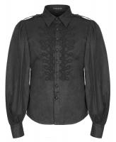 Men's black shirt with puff sleeves and embroidery, elegant Gothic, Punk Rave