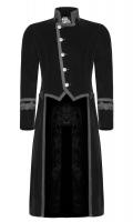 Men`s black velvet jacket, embroidered collar and cuffs, miliary aristocratic gothic