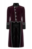 Men`s red velvet jacket, embroidered collar and cuffs, miliary aristocratic gothic