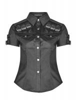 Black shirt with faux leather straps, military punk gothic, Punk Rave
