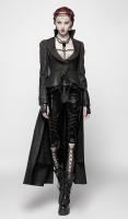 PUNK RAVE SHOP Y-957BK WY-957XCF-BK Long black jacket, faux leather with back lace-up, Gothic aristocrat, Punk Rave