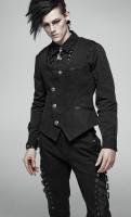 PUNK RAVE SHOP WY-994MJM-BK Men\'s Black Lightly striped Sleeveless Jacket, Elegant Gothic Aristocrat, Punk Rave