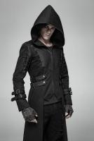 PUNK RAVE SHOP Y-1026BK WY-1026XCM-BK Long black jacket, lace-up on sleeves, hood and straps, Gothic, Punk Rave
