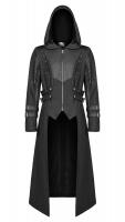 Long black jacket, lace-up on sleeves, hood and straps, Gothic, Punk Rave