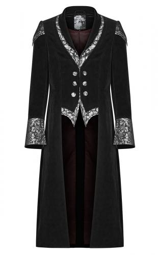 PUNK RAVE SHOP Y-1089SI WY-1089LCM-BK-SI Long black coat with silver collar, Gothic aristocrat vampire, Punk Rave