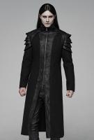 PUNK RAVE SHOP Y-1091 WY-1091XCM-BK Black faux leather mens coat, armor shoulder pads, Gothic batcave, PunkRave