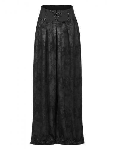 PUNK RAVE SHOP K-391BK WK-391XCF-BK Pantalon vas noir effet jupe  large ceinture et boutons, gothique lgant, Punk Rave
