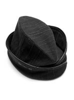 Black military-inspired hat, fine stripes and vinyl border, retro, Punk Rave