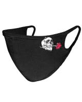 Black fabric reusable mask with skull and rose embroidery