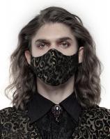 Black cloth mask with shiny golden baroque embroidery, elegant gothic, Punk Rave