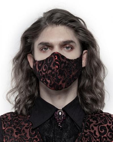 PUNK RAVE SHOP S-389RD WS-389KZM Black mask with baroque red shiny embroidery, elegant gothic, Punk Rave