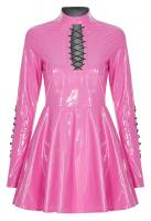 Shiny pink vinyl short dress ...