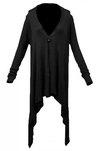 PUNK RAVE SHOP PM-005BK Black spider web cardigan jacket with brooch and long side, goth nugoth