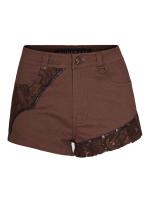 Steampunk brown shorts with lace and black border, Punk Rave