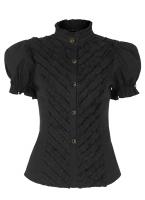 Black shirt with short puffed sleeves and jewels, elegant Punk Rave