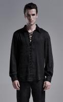 PUNK RAVE SHOP Y-1279BK WY-1279CCM Elegant pattern men black shirt with lace-up collar, vampire gothic, Punk Rave