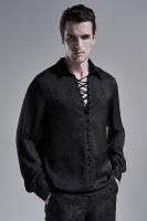 PUNK RAVE SHOP Y-1279BK WY-1279CCM Elegant pattern men black shirt with lace-up collar, vampire gothic, Punk Rave